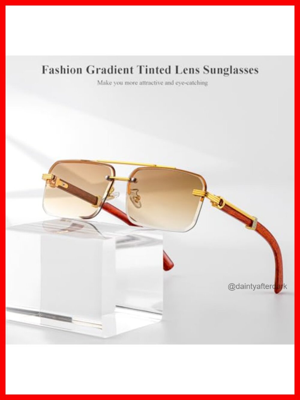 Rimless Rectangle Sunglasses Square Frameless with UV400 Protection - Picture 3 of 6